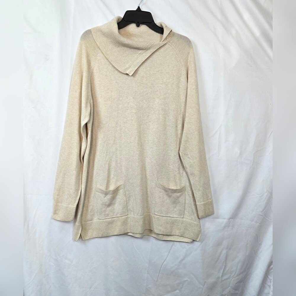 Jeanne Pierre Women Ivory Asymmetrical Neck Long Sleeve Neutral Tunic Sweater XL